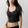 Geripptes Modal-Henley-Top – Schwarz