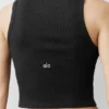 Geripptes Modal-Henley-Top – Schwarz