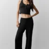 Geripptes Modal-Henley-Top – Schwarz