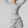 Geripptes Modal-Langarmshirt – Athletic Heather Grey