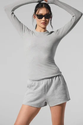 Geripptes Modal-Langarmshirt – Athletic Heather Grey