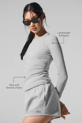 Geripptes Modal-Langarmshirt – Athletic Heather Grey