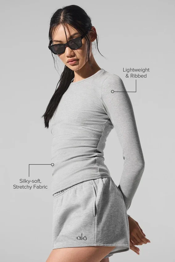 Geripptes Modal-Langarmshirt – Athletic Heather Grey