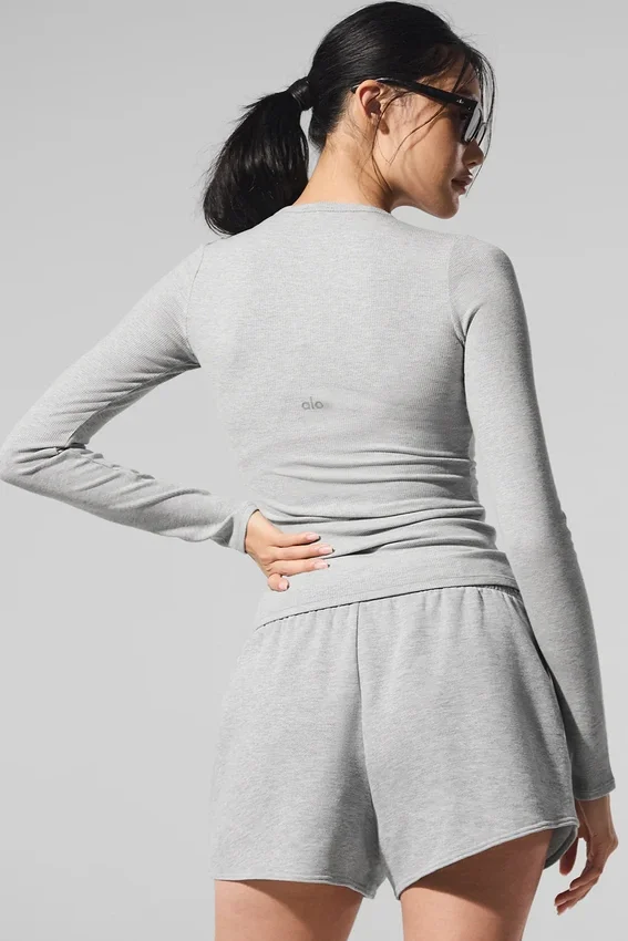 Geripptes Modal-Langarmshirt – Athletic Heather Grey