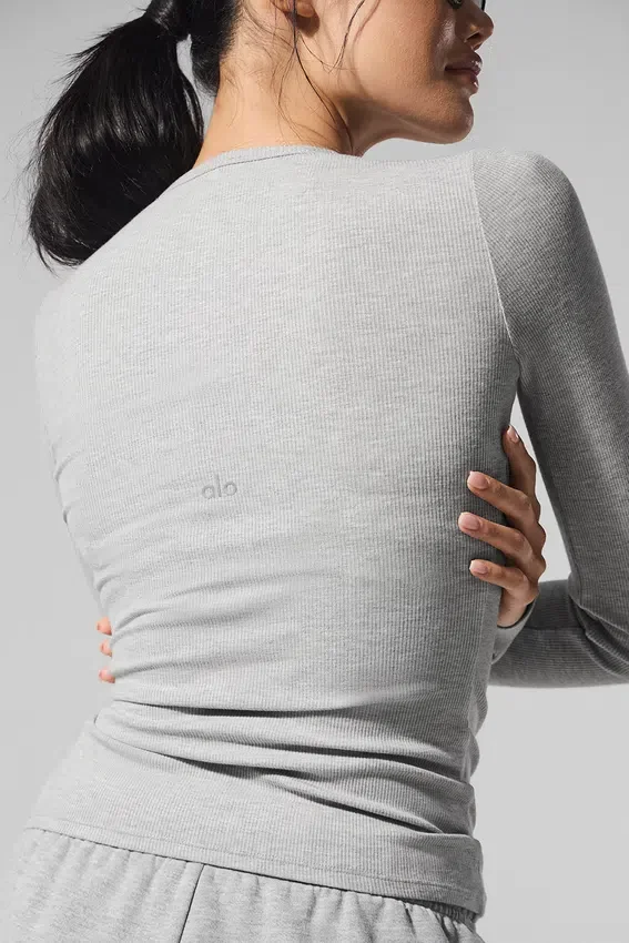 Geripptes Modal-Langarmshirt – Athletic Heather Grey