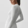 Geripptes Modal-Langarmshirt – Weiß