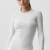 Geripptes Modal-Langarmshirt – Weiß