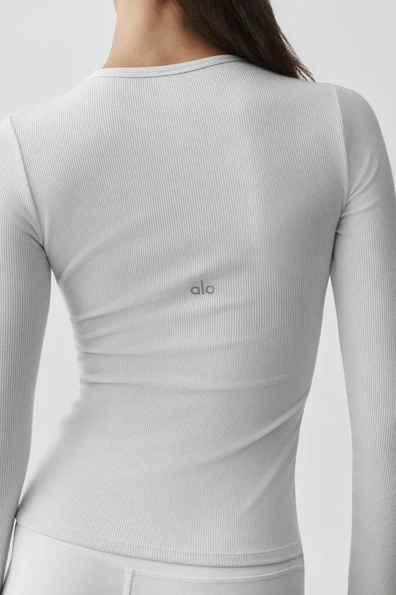 Geripptes Modal-Langarmshirt – Weiß