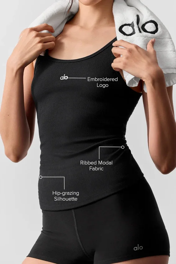 Geripptes Prosper-Top – Schwarz