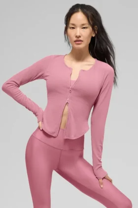 Geripptes „Stardust“-Langarmshirt – Pink Wild Rose
