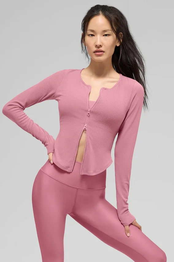 Geripptes „Stardust“-Langarmshirt – Pink Wild Rose