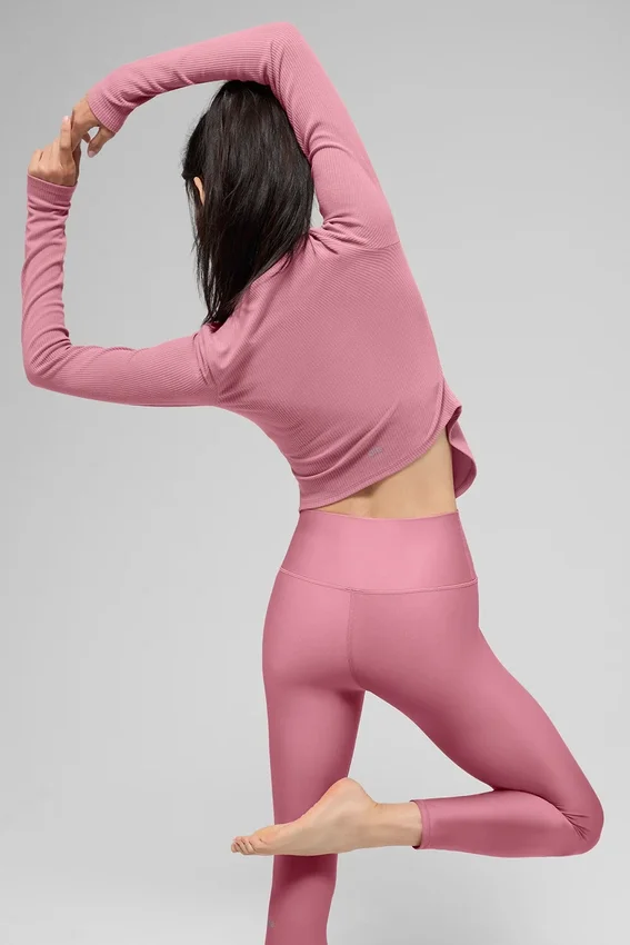 Geripptes „Stardust“-Langarmshirt – Pink Wild Rose