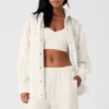 Geripptes Velours-„Mountain Side“-Shacket – Elfenbein