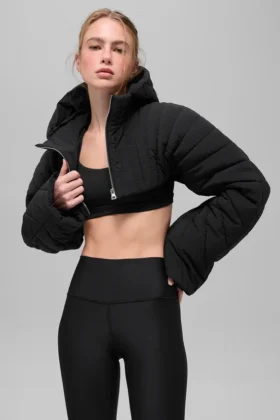 Gesteppter „Starlight“-Puffer-Bolero – Schwarz