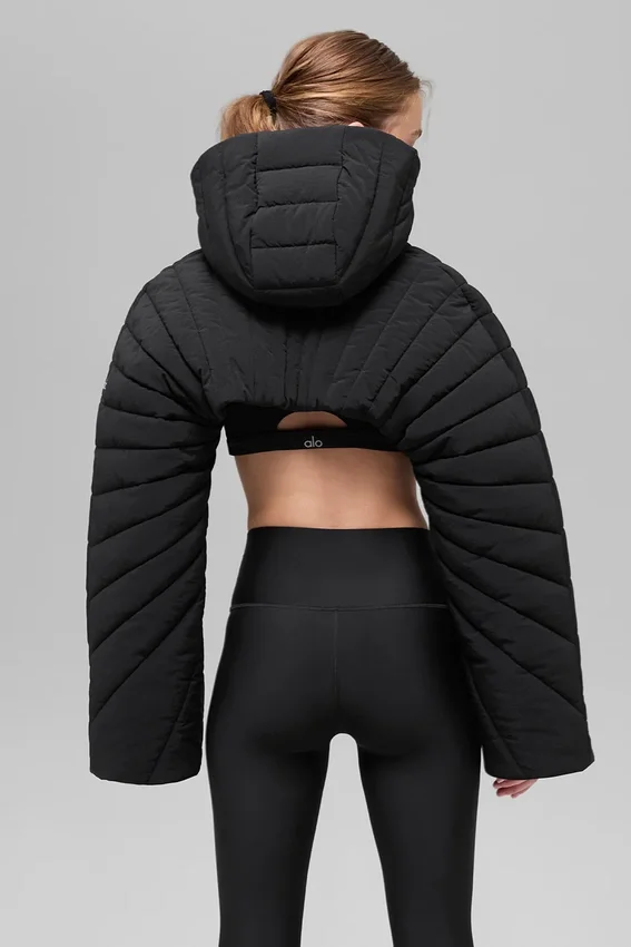 Gesteppter „Starlight“-Puffer-Bolero – Schwarz