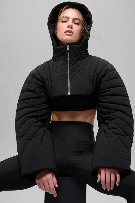 Gesteppter „Starlight“-Puffer-Bolero – Schwarz