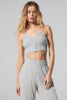 Gestreiftes, zartes Lounge-Top – Athletic Heather Grey