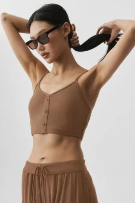 Gestreiftes, zartes Lounge-Top – Sun Kissed Brown
