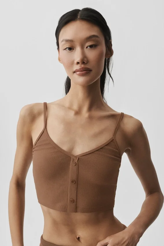 Gestreiftes, zartes Lounge-Top – Sun Kissed Brown