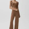 Gestreiftes, zartes Lounge-Top – Sun Kissed Brown