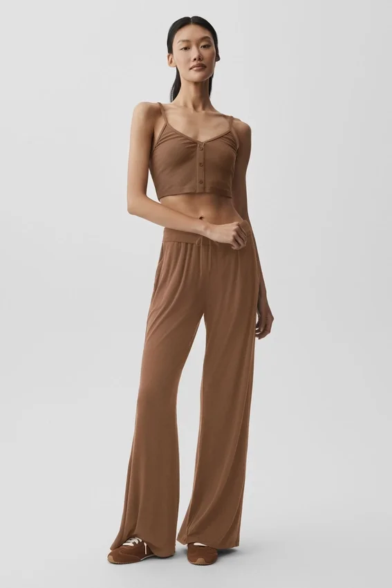 Gestreiftes, zartes Lounge-Top – Sun Kissed Brown