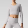 Gewaschenes Alosoft Crop Finesse Langarmshirt – Grey Sky Wash