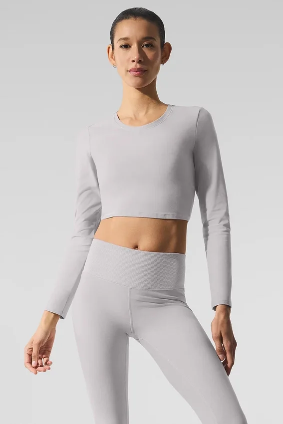 Gewaschenes Alosoft Crop Finesse Langarmshirt – Grey Sky Wash