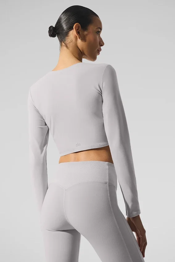 Gewaschenes Alosoft Crop Finesse Langarmshirt – Grey Sky Wash