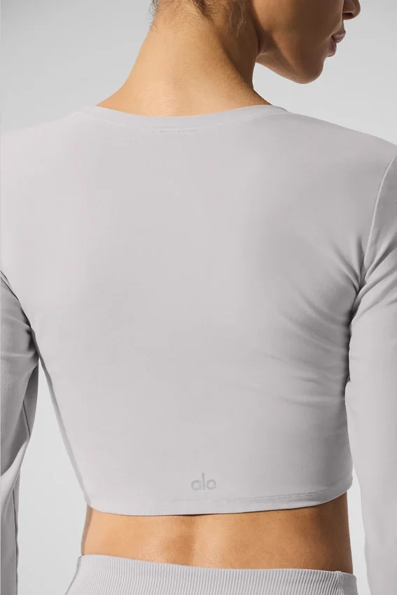 Gewaschenes Alosoft Crop Finesse Langarmshirt – Grey Sky Wash