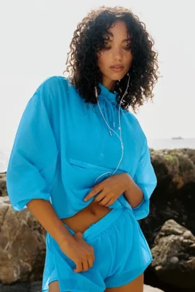 „Go Time“-Pullover mit 1/4-Reißverschluss – Azurblau