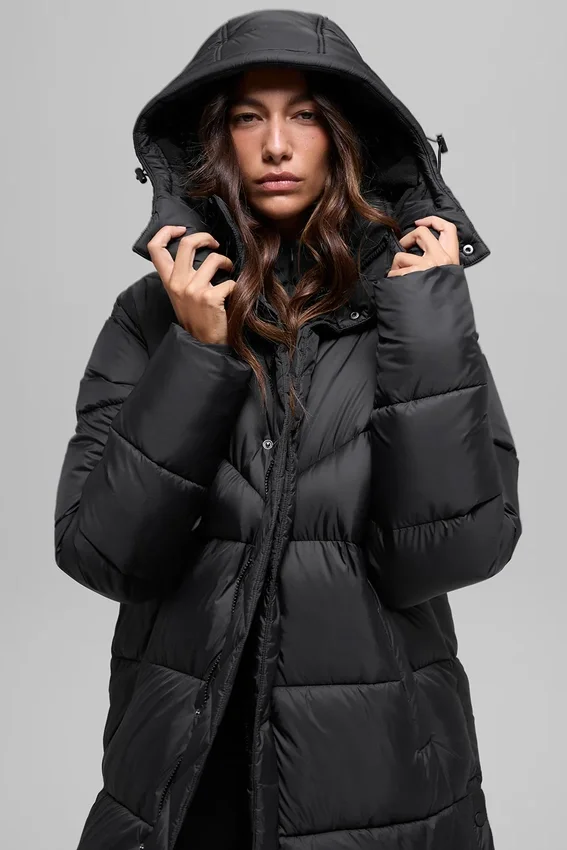 Gold Rush Puffer-Trench – Schwarz