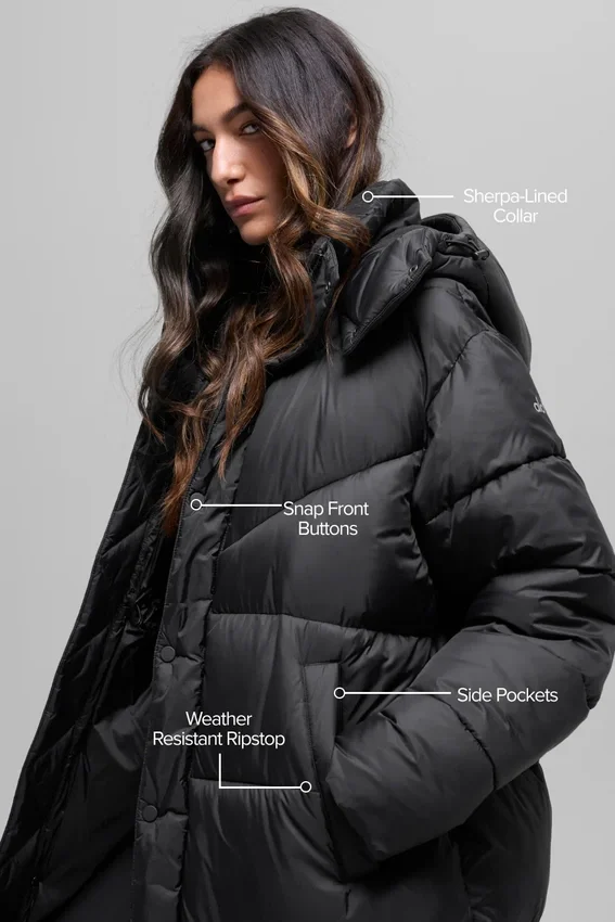 Gold Rush Puffer-Trench – Schwarz