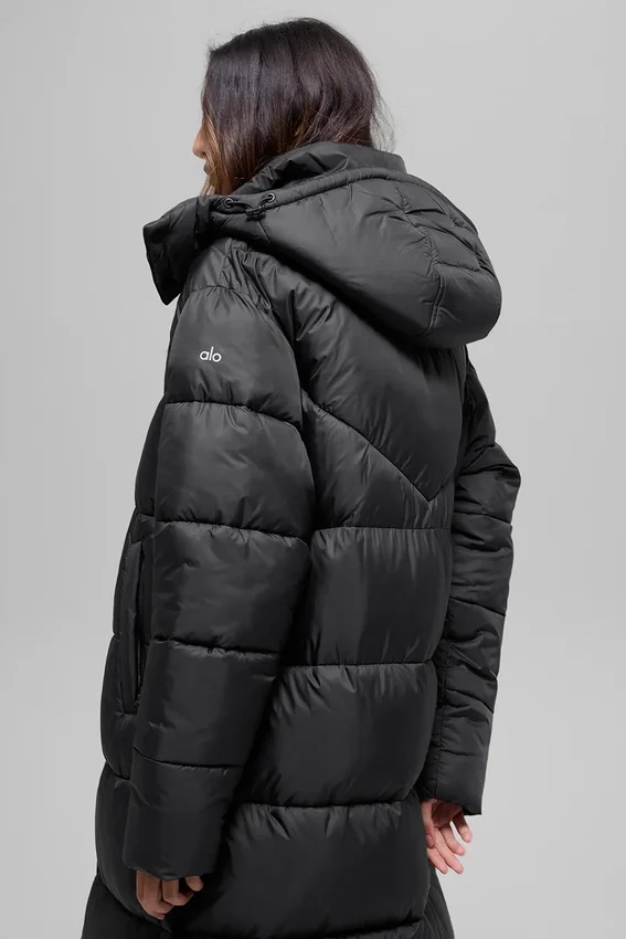 Gold Rush Puffer-Trench – Schwarz