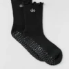 Grip-Socken mit Rüschenrand – Schwarz