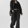 Halbtransparente „Golden Hour“-High-Waist-Geradbein-Hose – Schwarz