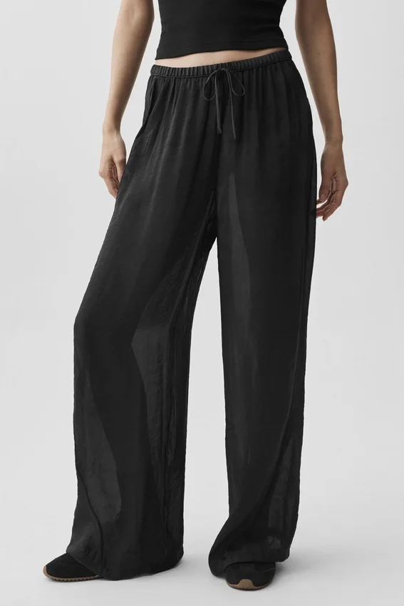 Halbtransparente „Golden Hour“-High-Waist-Geradbein-Hose – Schwarz