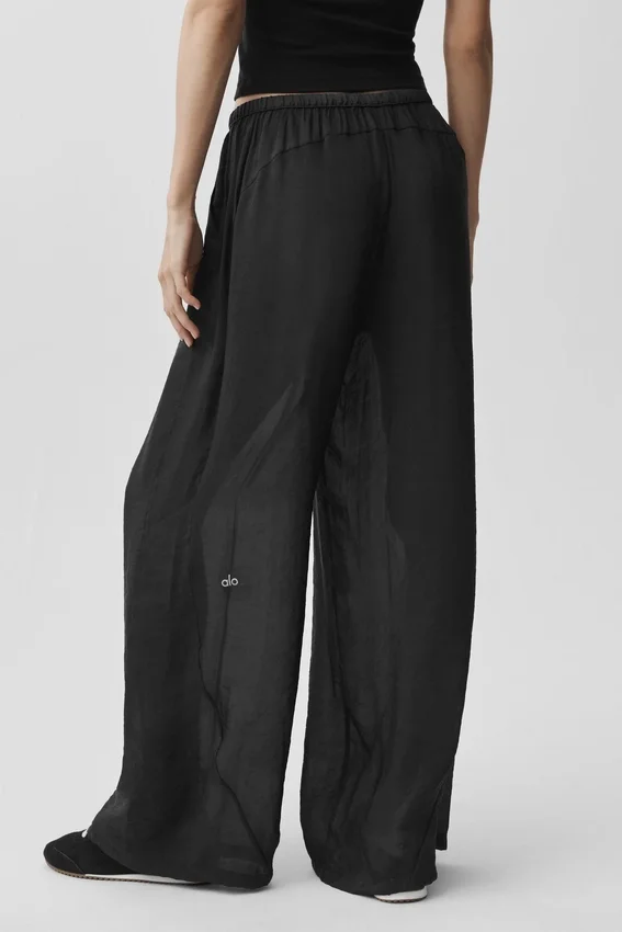 Halbtransparente „Golden Hour“-High-Waist-Geradbein-Hose – Schwarz