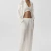 Halbtransparente „Golden Hour“-Hose mit High-Waist und geradem Bein – Elfenbein