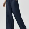 Halbtransparente „Golden Hour“-Hose mit High-Waist und geradem Bein – Marineblau
