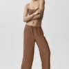 Halbtransparente „Golden Hour“-Hose mit High-Waist und geradem Bein – Sun Kissed Brown