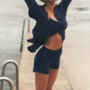 Halbtransparente „Golden Hour“-Shorts mit mittlerer Leibhöhe – Marineblau