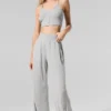 Halbtransparente, zarte Lounge-Hose mit ausgestelltem Bein – Athletic Heather Grey