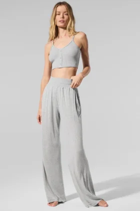 Halbtransparente, zarte Lounge-Hose mit ausgestelltem Bein – Athletic Heather Grey
