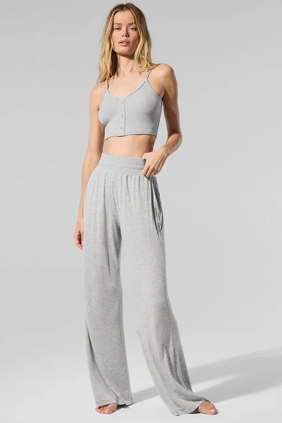 Halbtransparente, zarte Lounge-Hose mit ausgestelltem Bein – Athletic Heather Grey