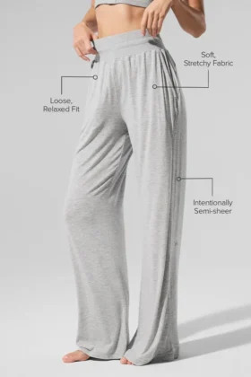 Halbtransparente, zarte Lounge-Hose mit ausgestelltem Bein – Athletic Heather Grey