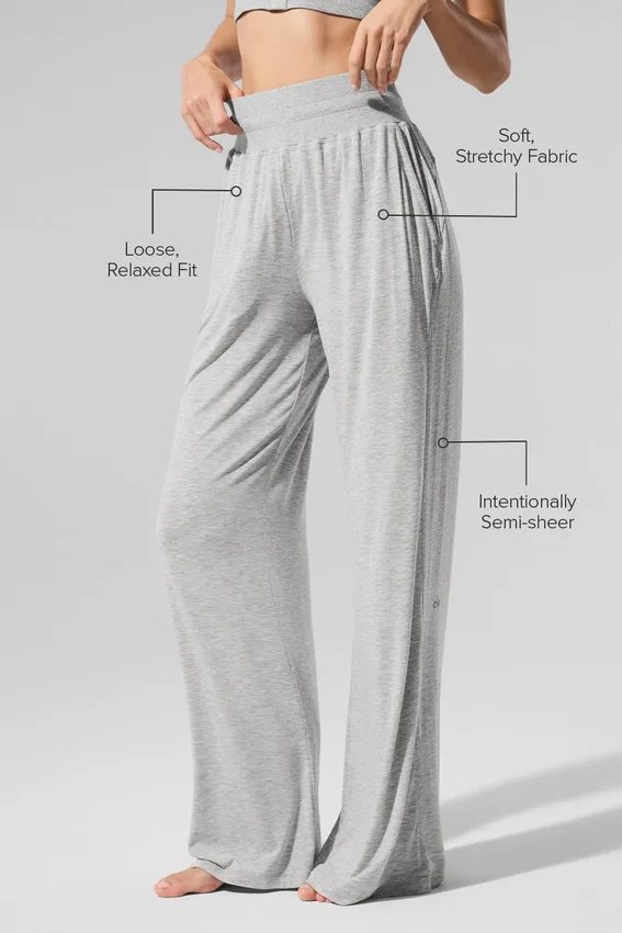 Halbtransparente, zarte Lounge-Hose mit ausgestelltem Bein – Athletic Heather Grey