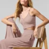 Halbtransparente, zarte Lounge-Hose mit ausgestelltem Bein – Taupe