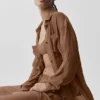 Halbtransparentes „Golden Hour“-Langarmshirt mit Knopfleiste – Sun Kissed Brown