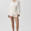Halbtransparentes „Golden Hour“-Langarmshirt mit Knöpfen – Elfenbein