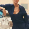 Halbtransparentes „Golden Hour“-Langarmshirt mit Knöpfen – Marineblau